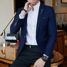 Load image into Gallery viewer, Striped Blazer Mens Slim Fit Blazer Slim Masculino Business Casual Mens Stylish Blazer Spring Autumn Dot  Striped Blazers Mens
